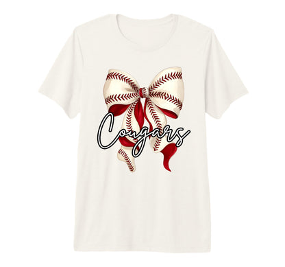 Cougars Baseball Mom Coquette Bow Game T-Shirt - Unique Graphic for Adults - T-Shirt, Sweatshirt, Hoodie