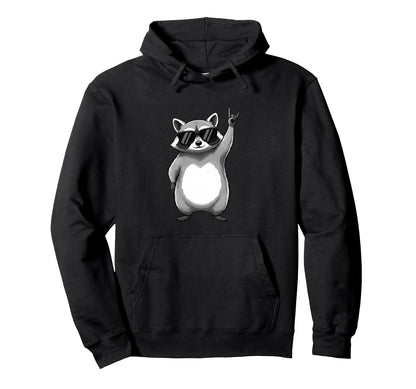 Raccoon Rocking Out Music Gift Animal Hoodie - Novelty Apparel Men Women - T-Shirt, Sweatshirt, Hoodie