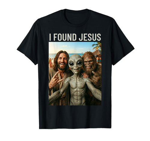 Funny Bigfoot Alien Jesus Rock Hand Sign T-Shirt - Custom Art Print Unisex - T-Shirt, Sweatshirt, Hoodie