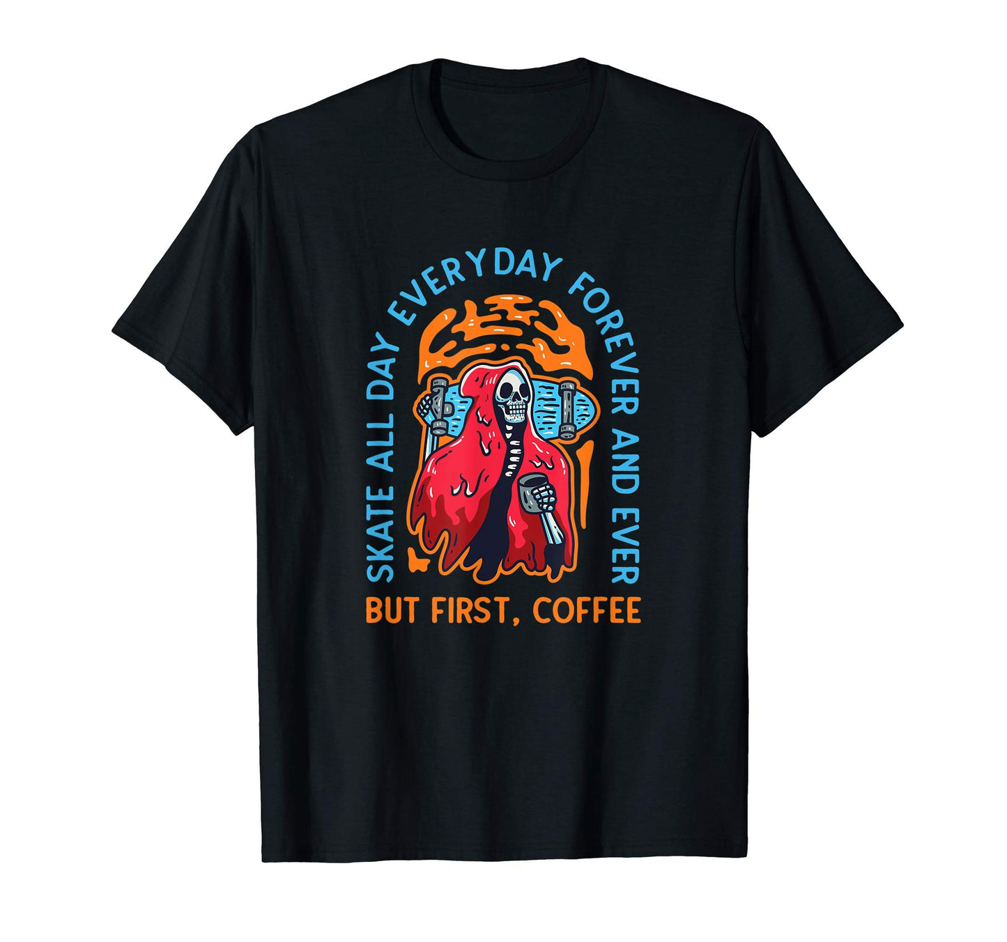 Skateboard Skull Skateboarding Coffee 90S T-Shirt - Unique Graphic Unisex - T-Shirt, Sweatshirt, Hoodie