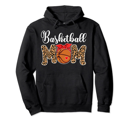 Basketball Mom Leopard Messy Bun Hoodie - Aesthetic Graphic for Adults - T-Shirt, Sweatshirt, Hoodie