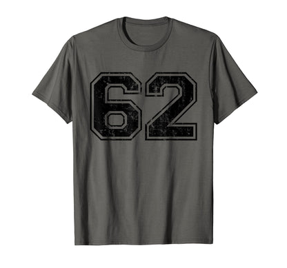 Number 62 Varsity Distressed Sport Team T-Shirt - Graphic Print for Adults - T-Shirt, Sweatshirt, Hoodie