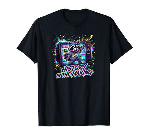 Raccoon Rocker Tv History Making T-Shirt - Trendy Graphic for Adults - T-Shirt, Sweatshirt, Hoodie