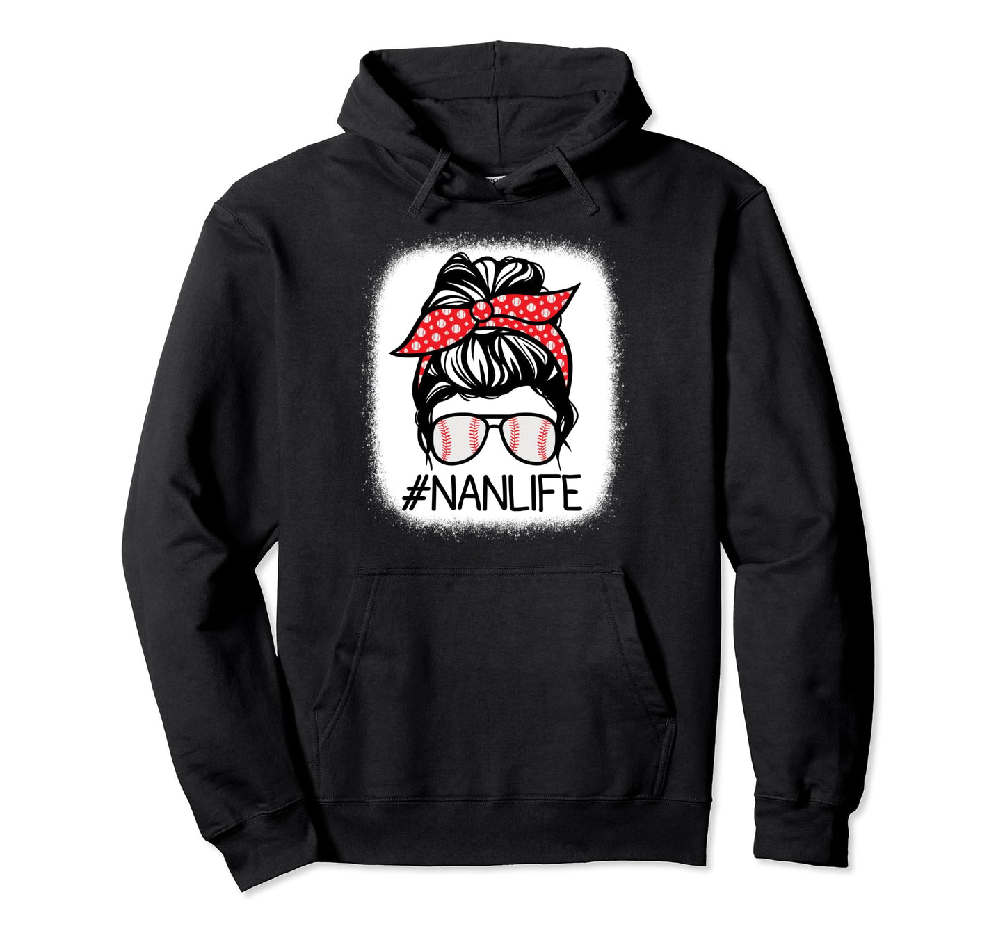 Nan Bleached Messy Bun Baseball Hoodie - Aesthetic Graphic for Adults - T-Shirt, Sweatshirt, Hoodie