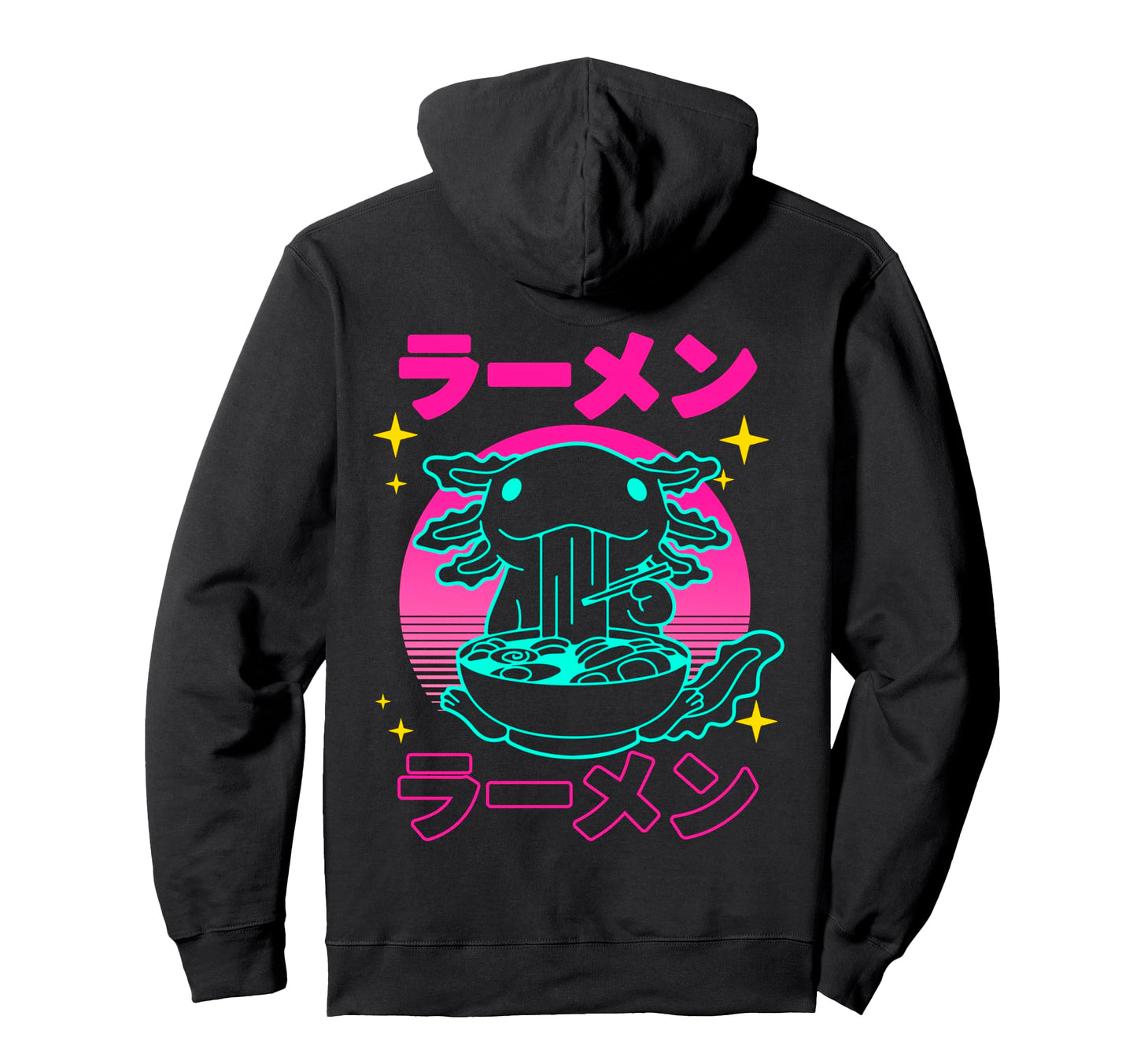 Kawaii Axolotl Ramen Japanese Funny Hoodie - Custom Art Print Unisex - T-Shirt, Sweatshirt, Hoodie