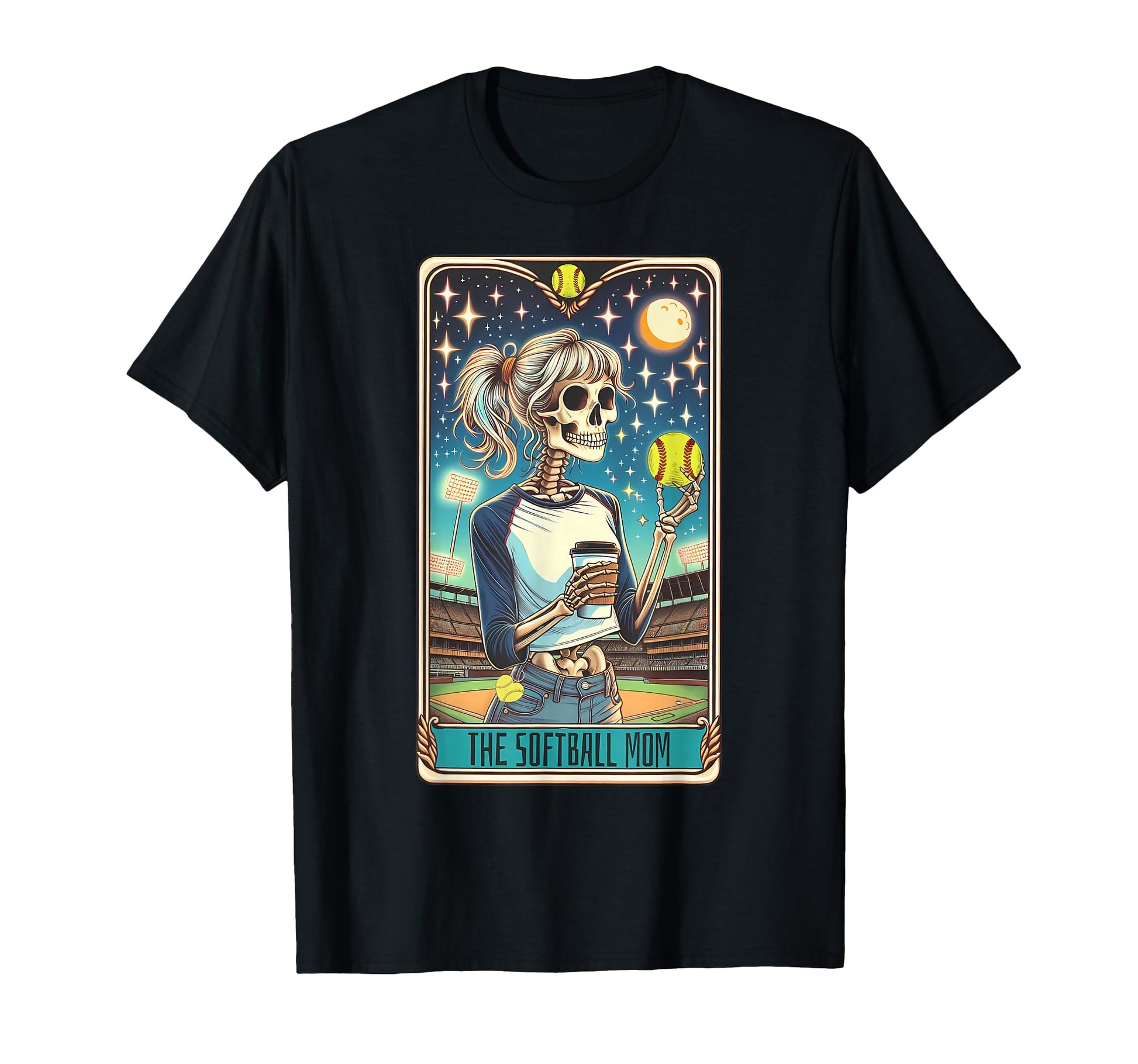 Softball Mom Tarot Card Skeleton Sport T-Shirt - Trendy Graphic Unisex - T-Shirt, Sweatshirt, Hoodie