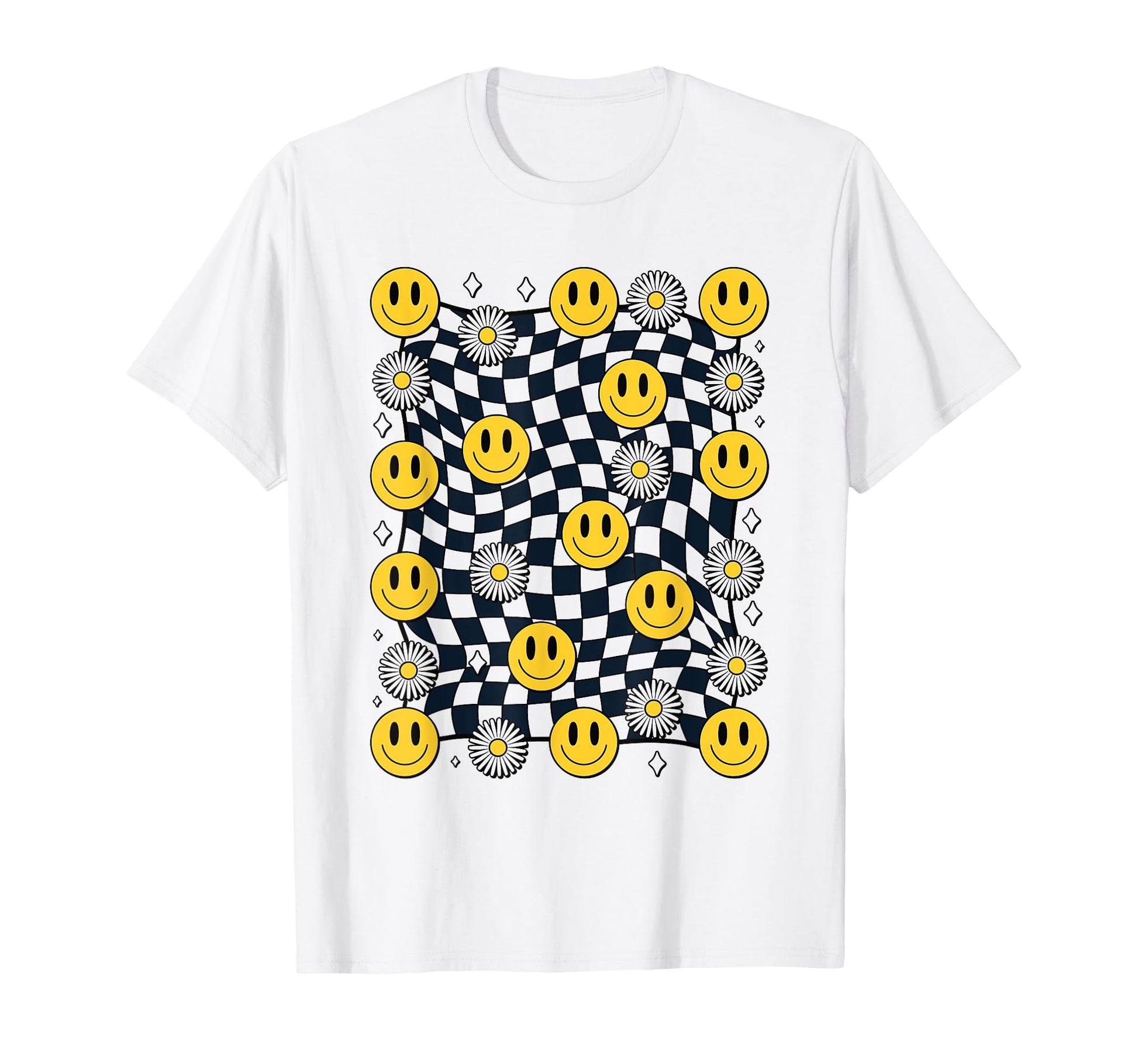 Warped Checkered Happy Face Trippy T-Shirt - Aesthetic Graphic for Adults - T-Shirt, Sweatshirt, Hoodie