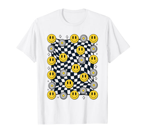 Warped Checkered Happy Face Trippy T-Shirt - Aesthetic Graphic for Adults - T-Shirt, Sweatshirt, Hoodie