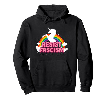 Unicorn Resist Fascism Groovy Rainbow Hoodie - Aesthetic Graphic Men Women - T-Shirt, Sweatshirt, Hoodie