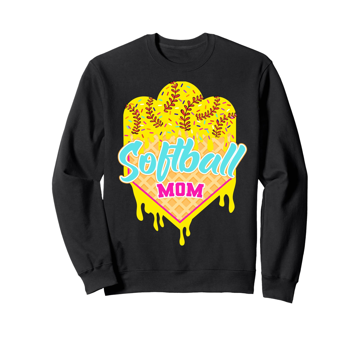 Softball Ice Cream Drip Mom Sweet Sweatshirt - Novelty Apparel for Adults - T-Shirt, Sweatshirt, Hoodie