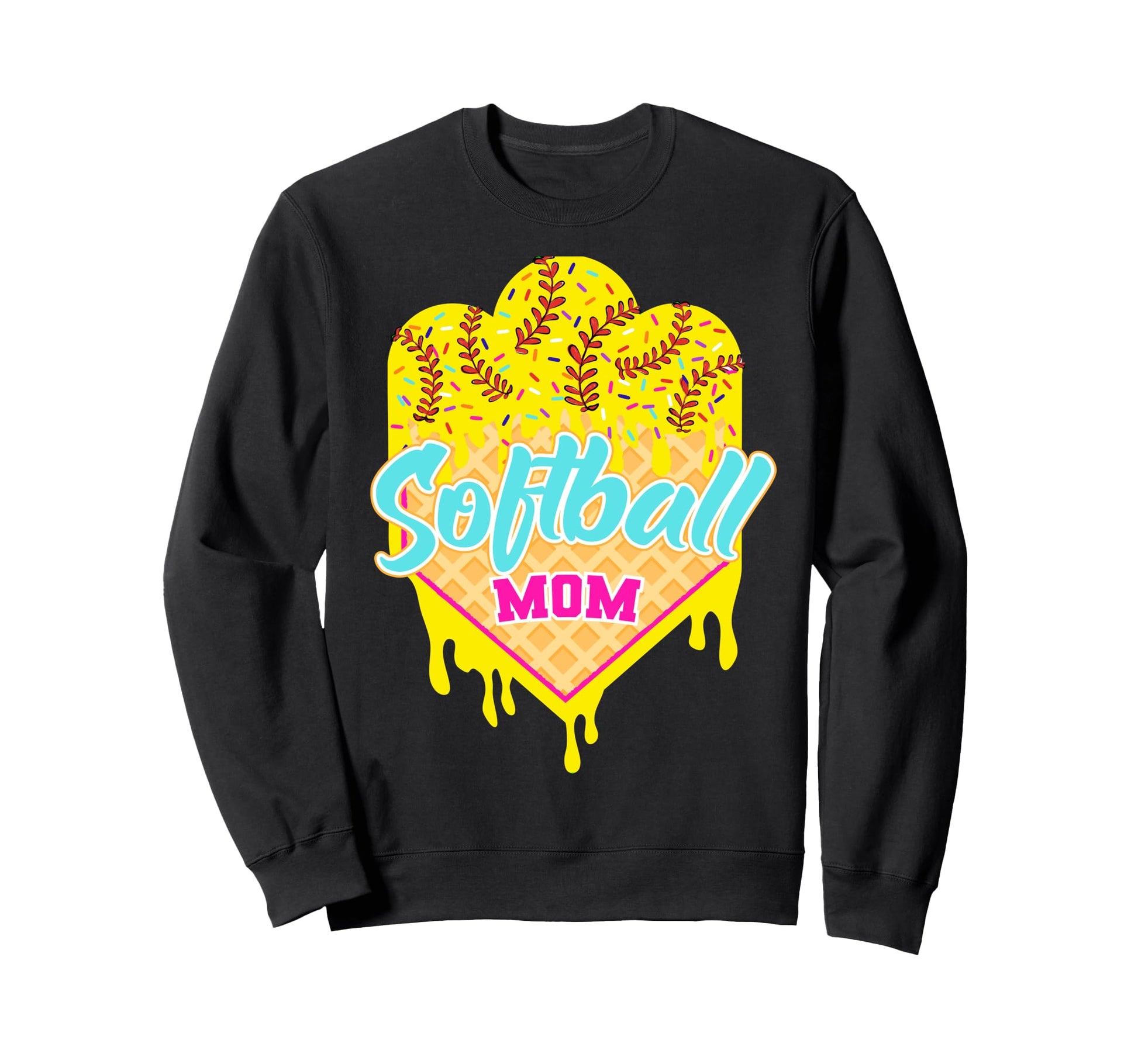 Softball Ice Cream Drip Mom Sweet Sweatshirt - Novelty Apparel for Adults - T-Shirt, Sweatshirt, Hoodie