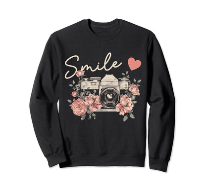Photographer Smile Camera Flowers Sweatshirt - Graphic Print Unisex - T-Shirt, Sweatshirt, Hoodie