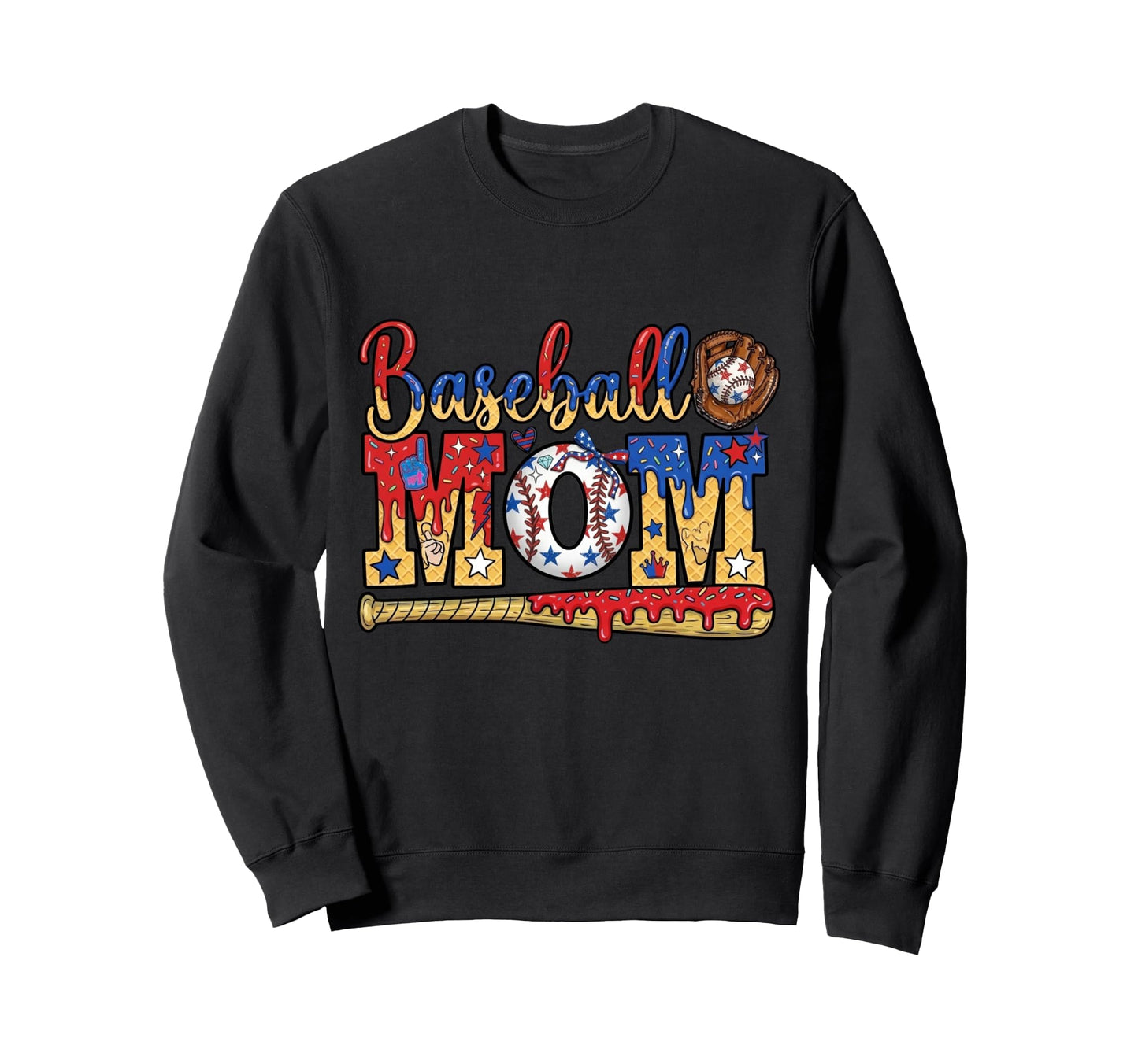 Baseball Mom Drip Ice Cream Sweatshirt - Casual Everyday Wear Men Women - T-Shirt, Sweatshirt, Hoodie