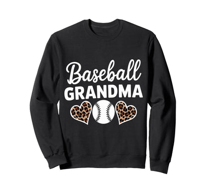 Baseball Grandma Funny Leopard Heart Sweatshirt - Graphic Print Unisex - T-Shirt, Sweatshirt, Hoodie