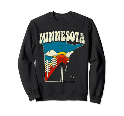 Minnesota State Rainbow Hippie 70S Sweatshirt - Trendy Graphic for Adults - T-Shirt, Sweatshirt, Hoodie