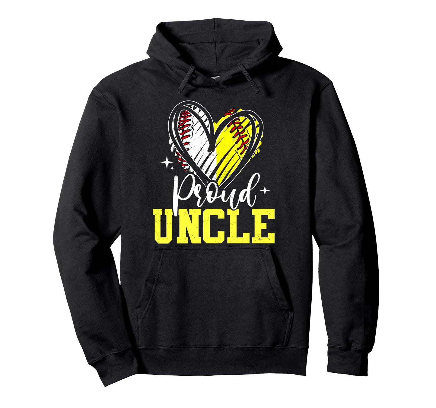 Proud Uncle Baseball Softball Heart Hoodie - Unique Graphic Unisex - T-Shirt, Sweatshirt, Hoodie