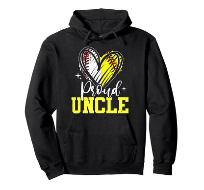 Proud Uncle Baseball Softball Heart Hoodie - Unique Graphic Unisex - T-Shirt, Sweatshirt, Hoodie