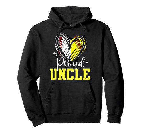 Proud Uncle Baseball Softball Heart Hoodie - Unique Graphic Unisex - T-Shirt, Sweatshirt, Hoodie