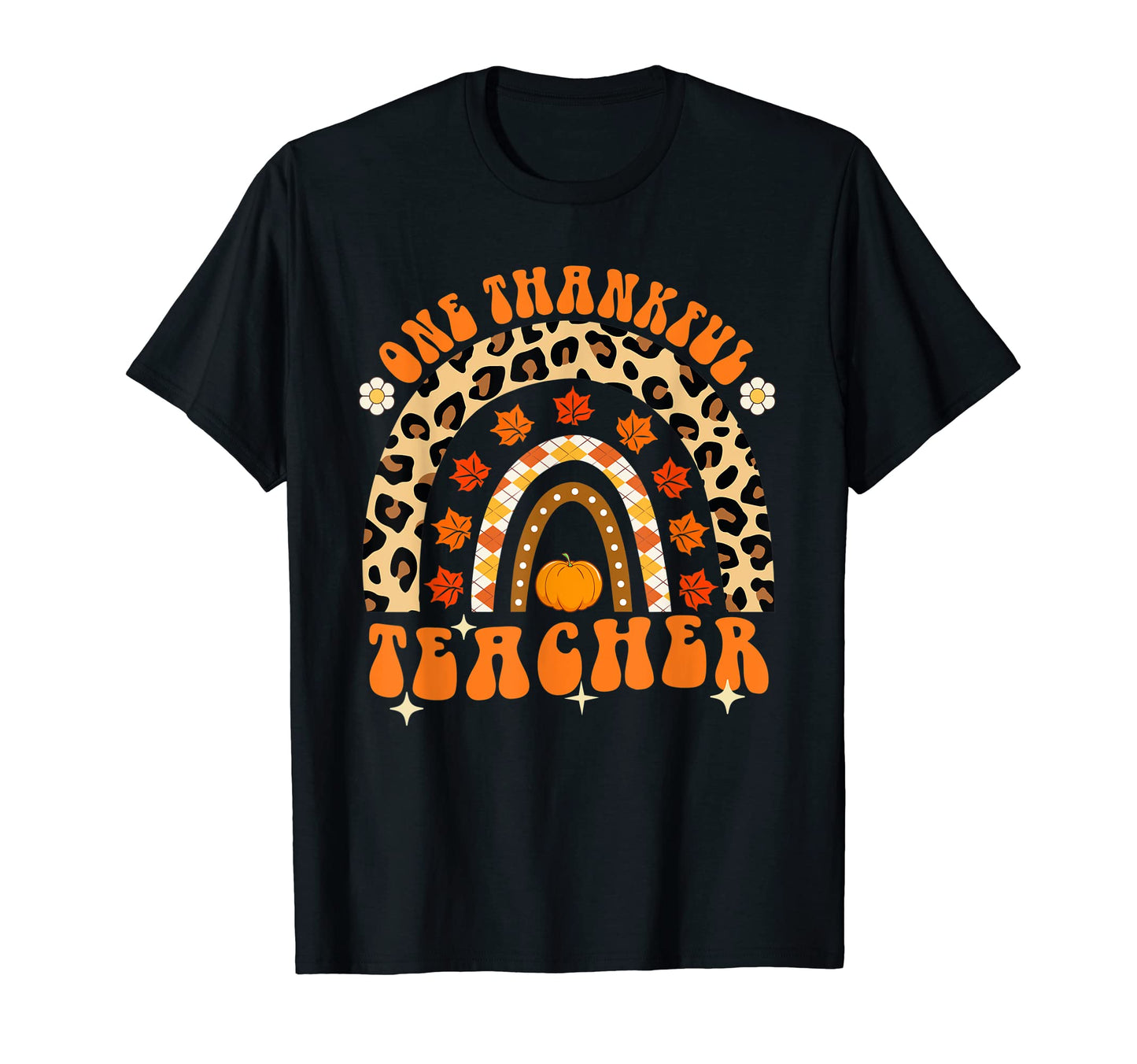 One Thankful Teacher Thanksgiving Groovy T-Shirt - Graphic Print Unisex - T-Shirt, Sweatshirt, Hoodie