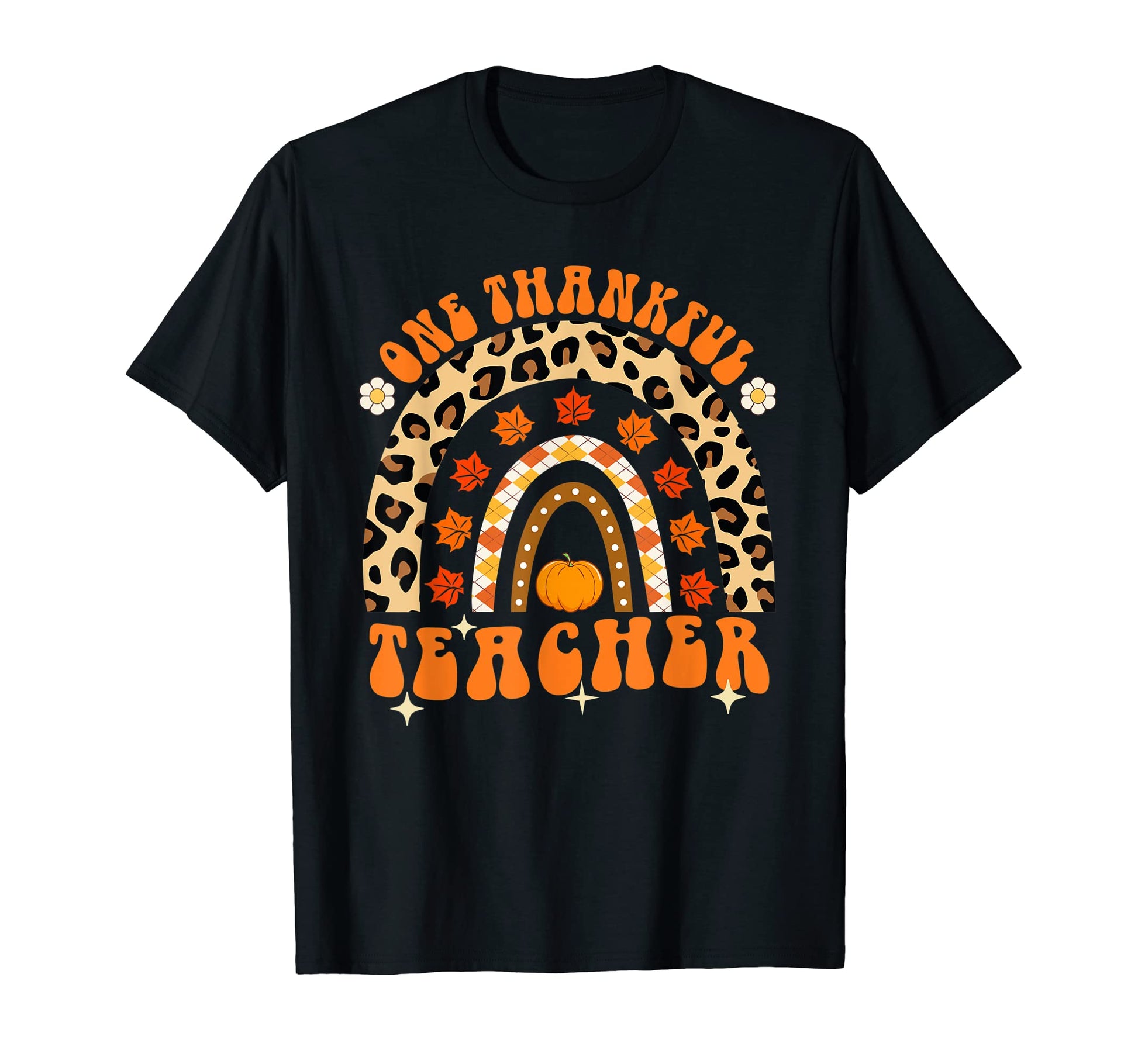 One Thankful Teacher Thanksgiving Groovy T-Shirt - Graphic Print Unisex - T-Shirt, Sweatshirt, Hoodie