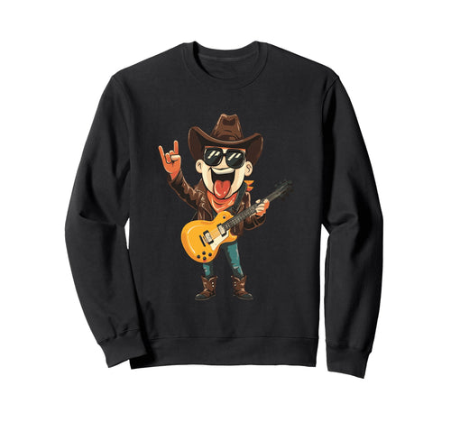 Funny Cowboy Guitarist Rock Music Sweatshirt - Graphic Print Men Women - T-Shirt, Sweatshirt, Hoodie
