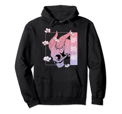 Japan Demon Oni Skull Otaku 90S Hoodie - Fun Novelty Design for Adults - T-Shirt, Sweatshirt, Hoodie