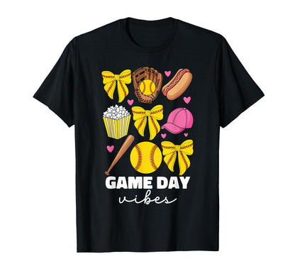 Game Day Vibes Coquette Bow Softball T-Shirt - Aesthetic Graphic Unisex - T-Shirt, Sweatshirt, Hoodie