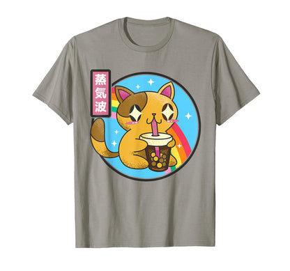 Cat Drinking Bubble Tea Kawaii Rainbow T-Shirt - Graphic Print Men Women - T-Shirt, Sweatshirt, Hoodie
