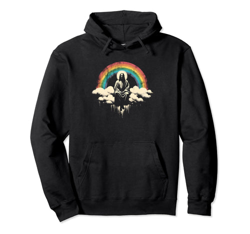 Jesus Sitting Clouds Christian Rainbow Hoodie - Graphic Print for Adults - T-Shirt, Sweatshirt, Hoodie
