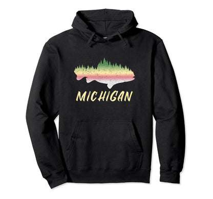 Michigan Rainbow Trout Fishing Forest Hoodie - Minimalist Print Men Women - T-Shirt, Sweatshirt, Hoodie
