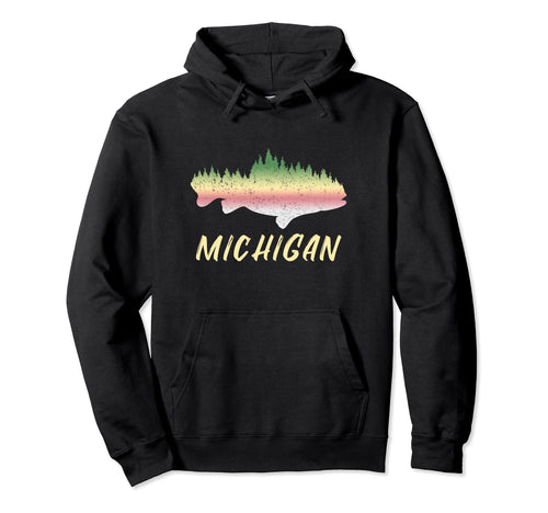 Michigan Rainbow Trout Fishing Forest Hoodie - Minimalist Print Men Women - T-Shirt, Sweatshirt, Hoodie