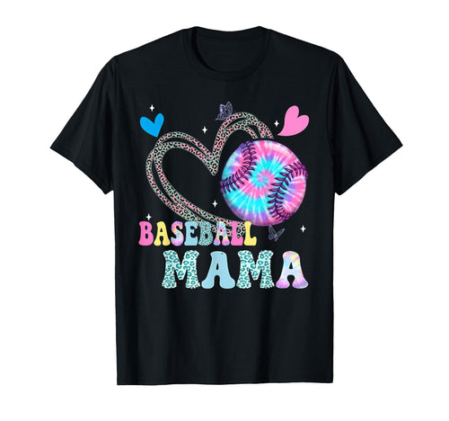 Baseball Mama Tie Dye Leopard Heart Mom T-Shirt - Graphic Print Unisex - T-Shirt, Sweatshirt, Hoodie