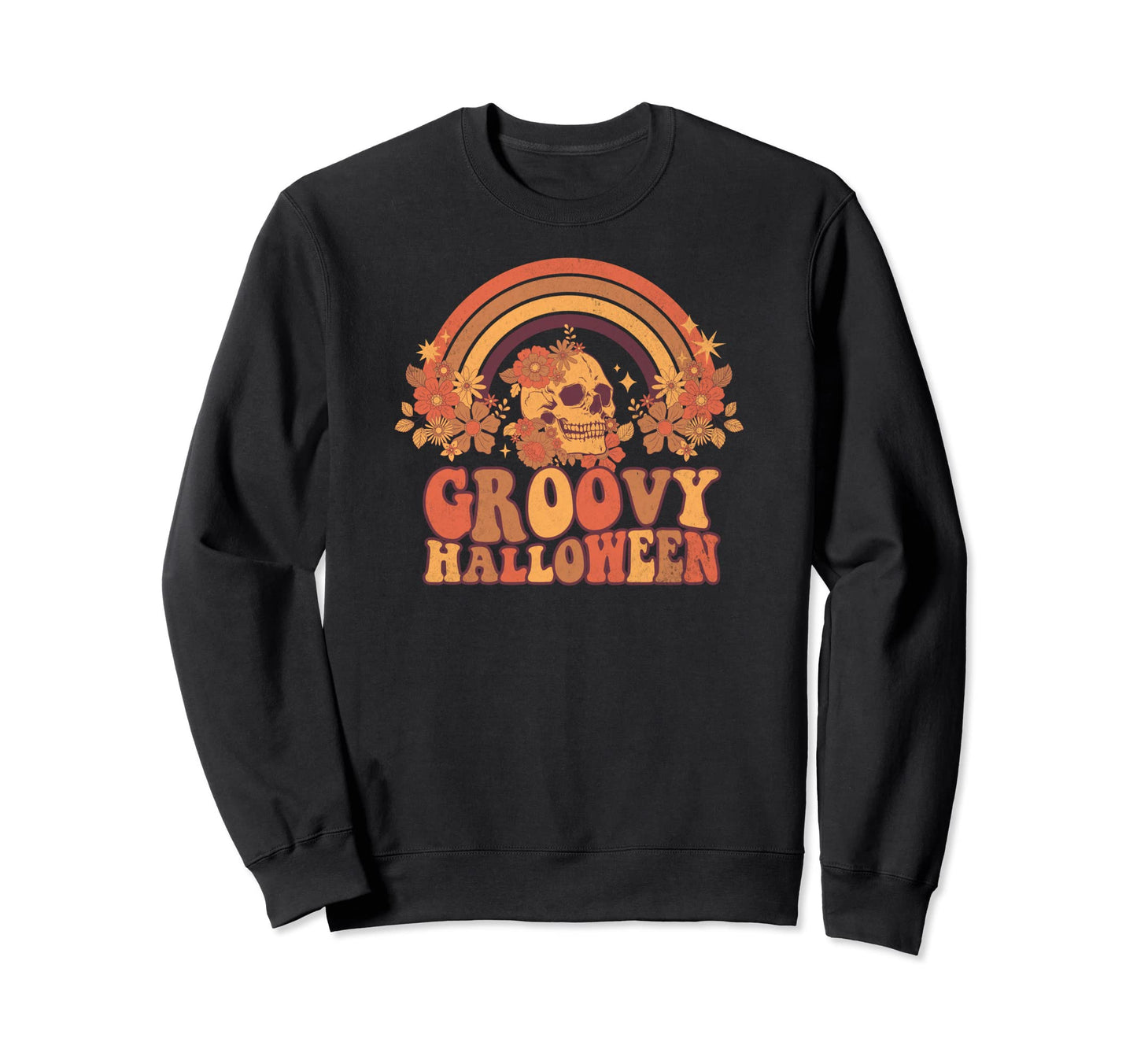 Groovy Halloween Rainbow Flower Sweatshirt - Aesthetic Graphic for Adults - T-Shirt, Sweatshirt, Hoodie