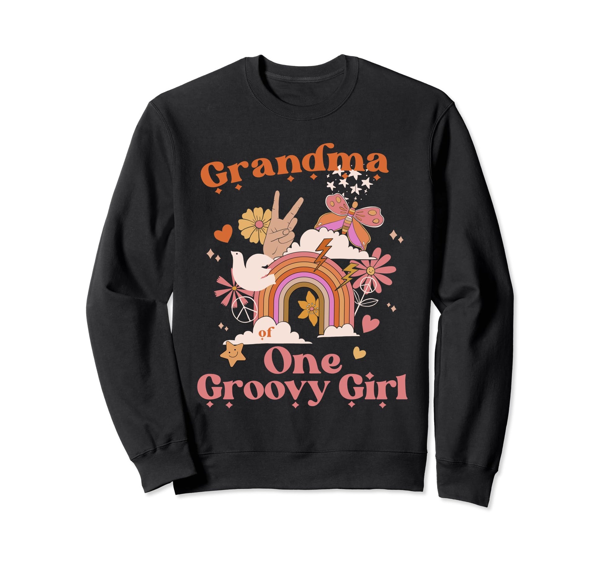 Grandma One Groovy Boho Hippie Rainbow Sweatshirt - Graphic Print Unisex - T-Shirt, Sweatshirt, Hoodie