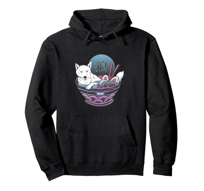 Anime Wolf Ramen Bowl Japanese Kawaii Hoodie - Graphic Print for Adults - T-Shirt, Sweatshirt, Hoodie