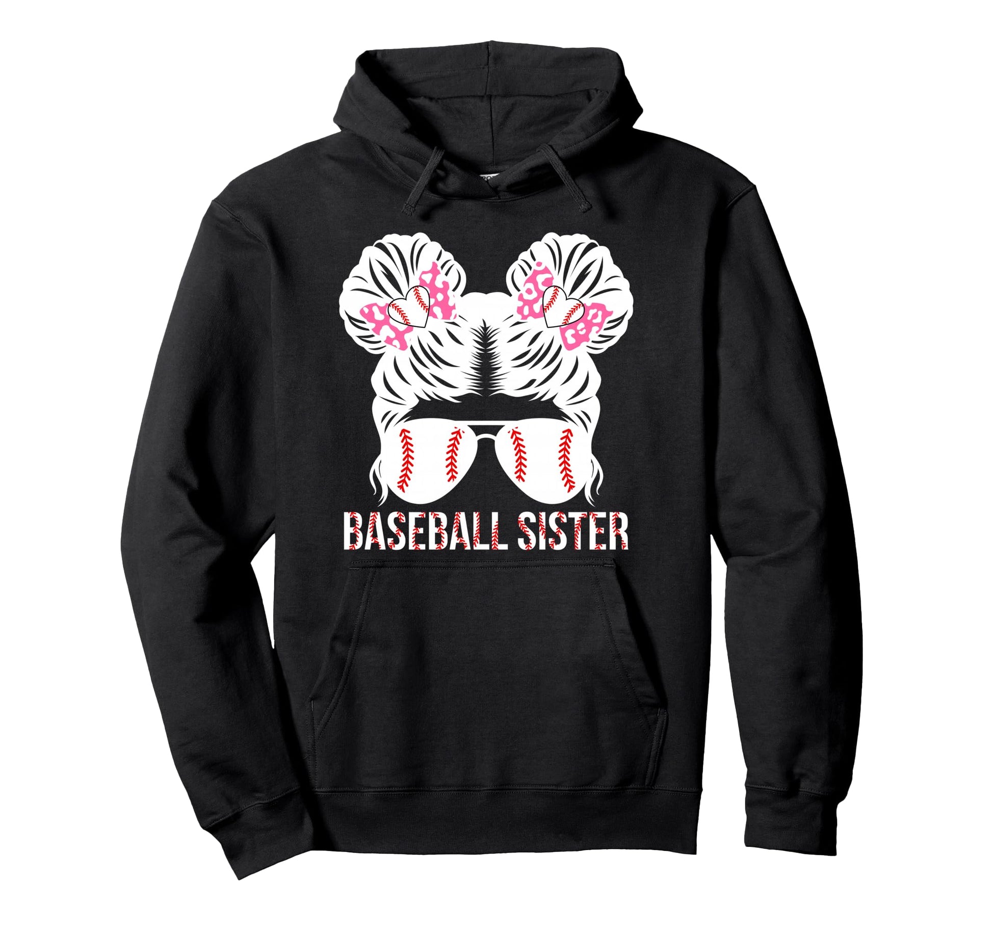 Baseball Sister Messy Bun Baseball Hoodie - Graphic Print for Adults - T-Shirt, Sweatshirt, Hoodie