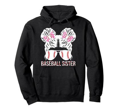 Baseball Sister Messy Bun Baseball Hoodie - Graphic Print for Adults - T-Shirt, Sweatshirt, Hoodie