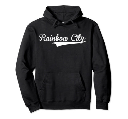 Rainbow City Baseball Font Hoodie - Casual Everyday Wear for Adults - T-Shirt, Sweatshirt, Hoodie