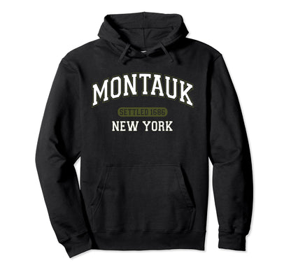 Montauk New York Sports White Green Hoodie - Minimalist Print Men Women - T-Shirt, Sweatshirt, Hoodie