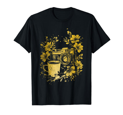 Photographer Coffee Camera Flowers T-Shirt - Trendy Graphic Men Women - T-Shirt, Sweatshirt, Hoodie