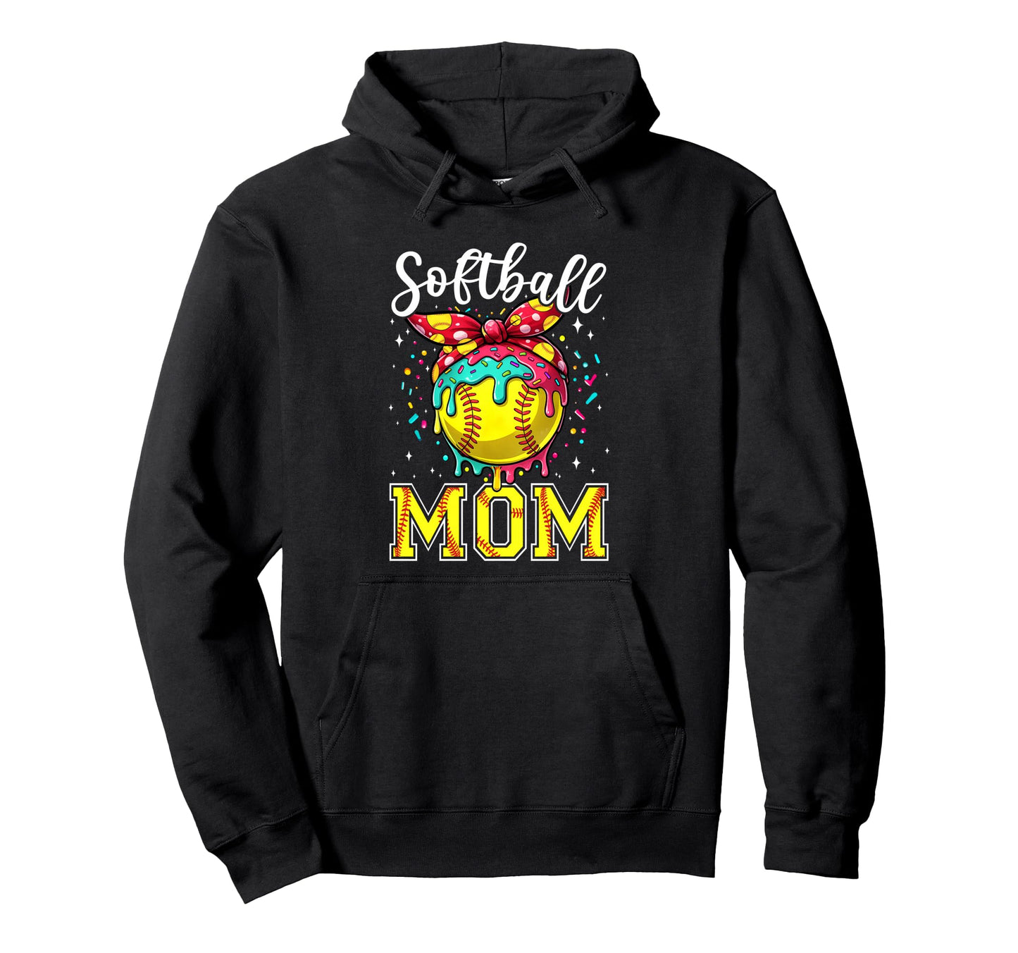 Softball Mom Ice Cream Drip Game Day Hoodie - Fun Novelty Design Men Women - T-Shirt, Sweatshirt, Hoodie