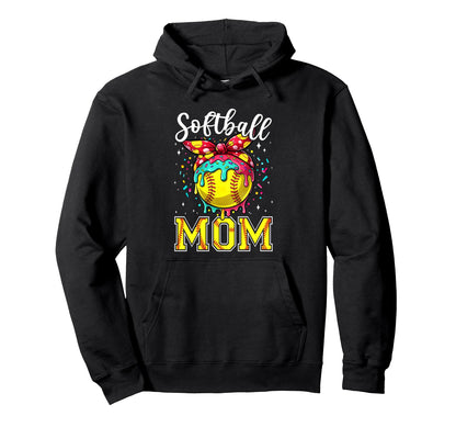 Softball Mom Ice Cream Drip Game Day Hoodie - Fun Novelty Design Men Women - T-Shirt, Sweatshirt, Hoodie