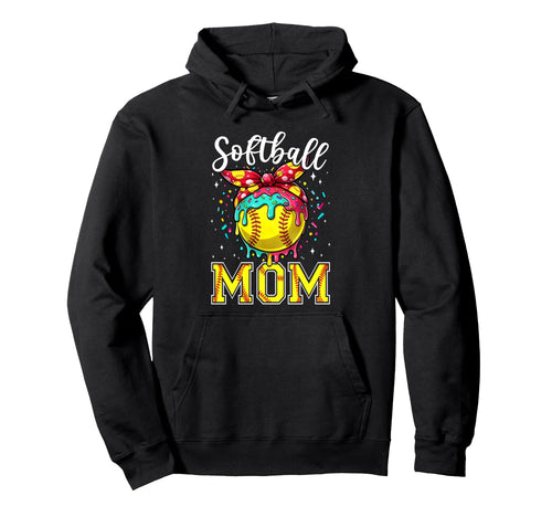 Softball Mom Ice Cream Drip Game Day Hoodie - Fun Novelty Design Men Women - T-Shirt, Sweatshirt, Hoodie