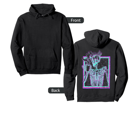 Distressed Synthwave Skeleton Hoodie - Minimalist Print for Adults - T-Shirt, Sweatshirt, Hoodie