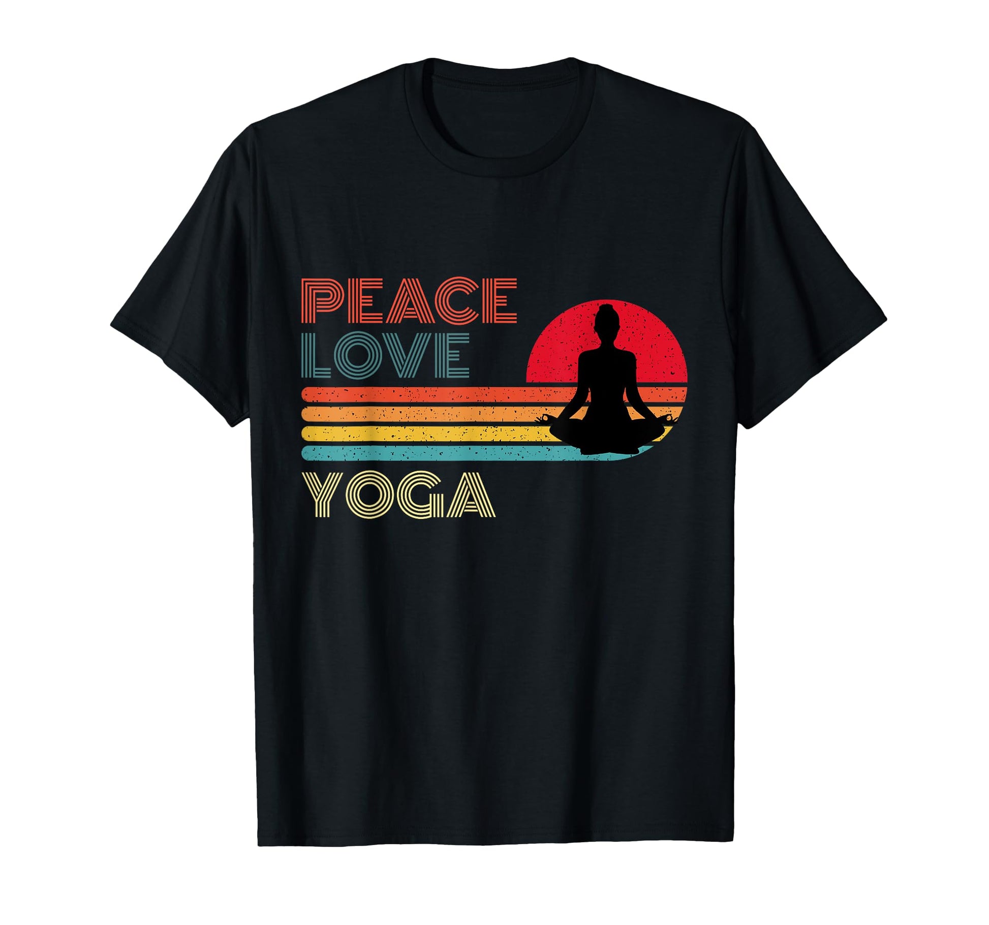 Peace Love Yoga Striped Sunset T-Shirt - Minimalist Print for Adults - T-Shirt, Sweatshirt, Hoodie