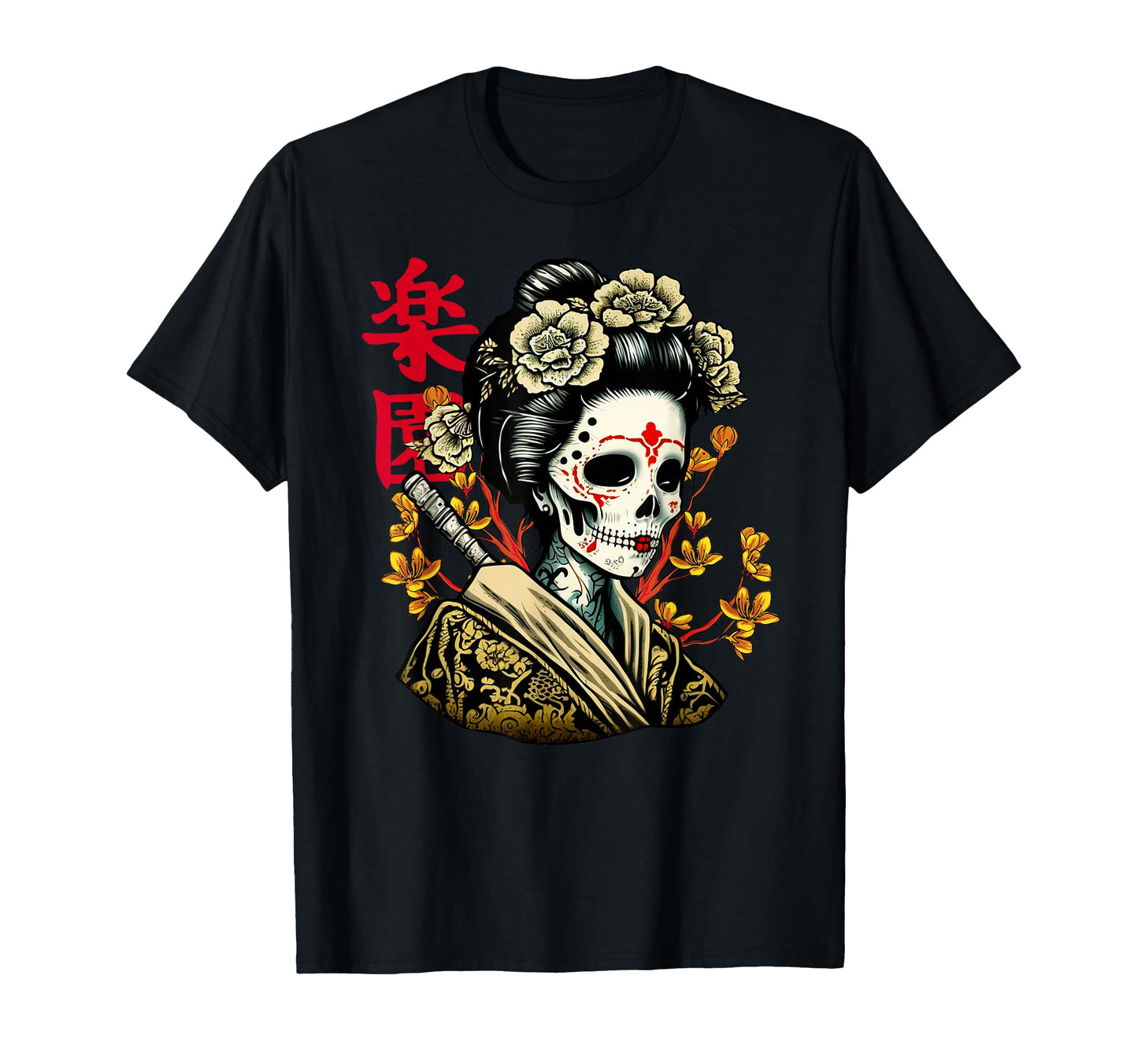 Japanese Geisha Skull Sakura Tree T-Shirt - Unique Graphic Men Women - T-Shirt, Sweatshirt, Hoodie