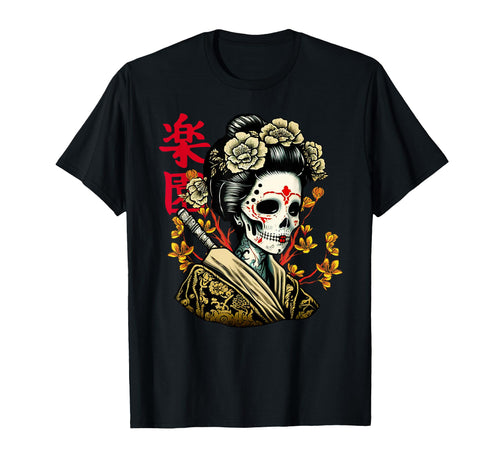 Japanese Geisha Skull Sakura Tree T-Shirt - Unique Graphic Men Women - T-Shirt, Sweatshirt, Hoodie