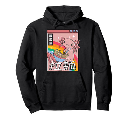 Axolotl Eating Ramen Japan 80S Otaku Hoodie - Fun Novelty Design Unisex - T-Shirt, Sweatshirt, Hoodie