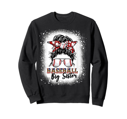 Baseball Big Sister Messy Bun Sweatshirt - Custom Art Print for Adults - T-Shirt, Sweatshirt, Hoodie