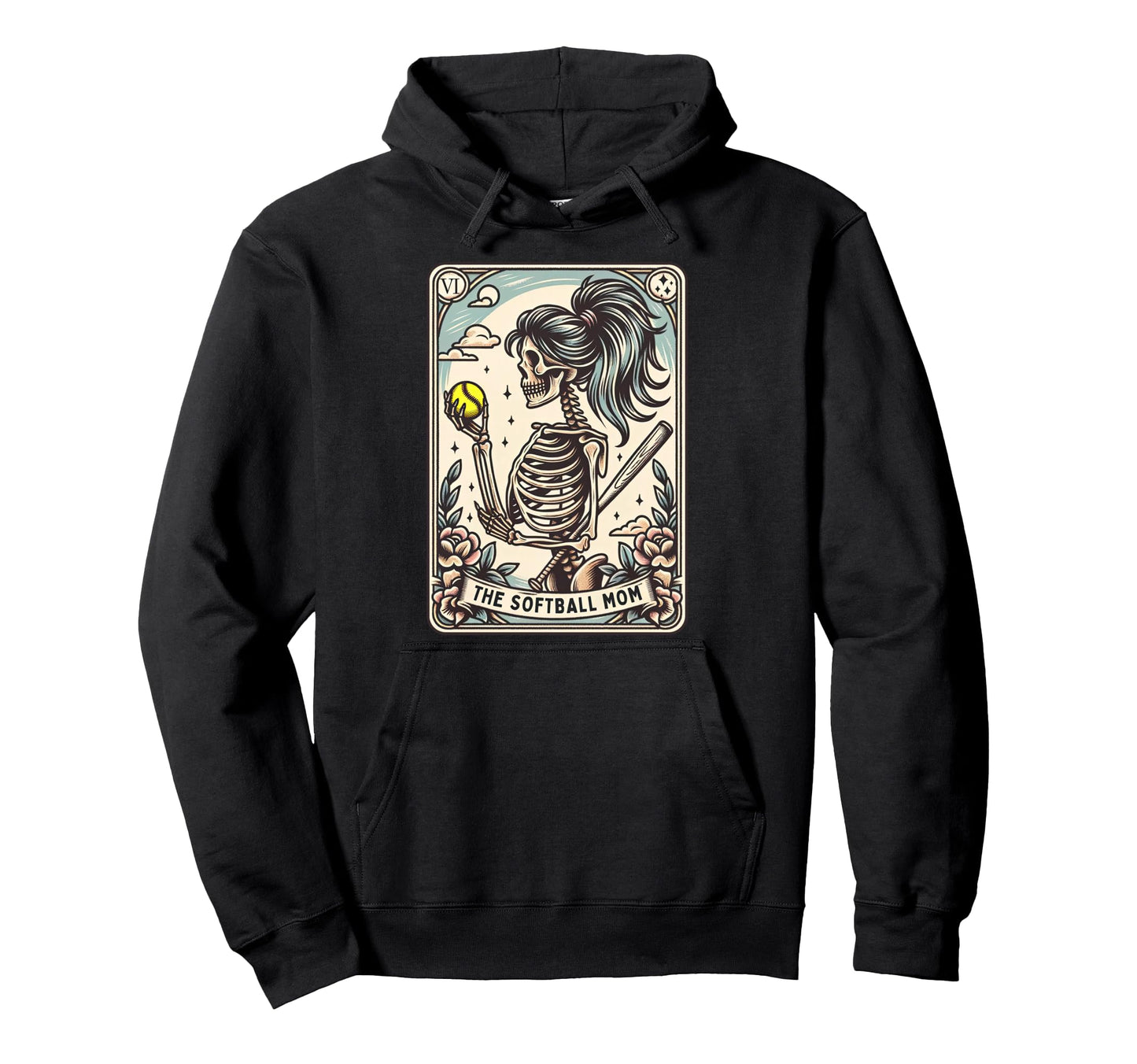 Softball Mom Tarot Card Skeleton Softball Hoodie - Novelty Apparel Unisex - T-Shirt, Sweatshirt, Hoodie